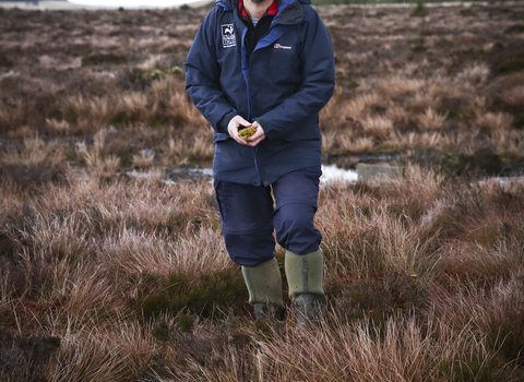 Duncan standing on a wetland